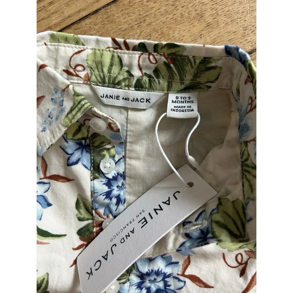 NWT Janie & Jack Baby Tropical Floral Romper One Piece Floral 0-3 months Green